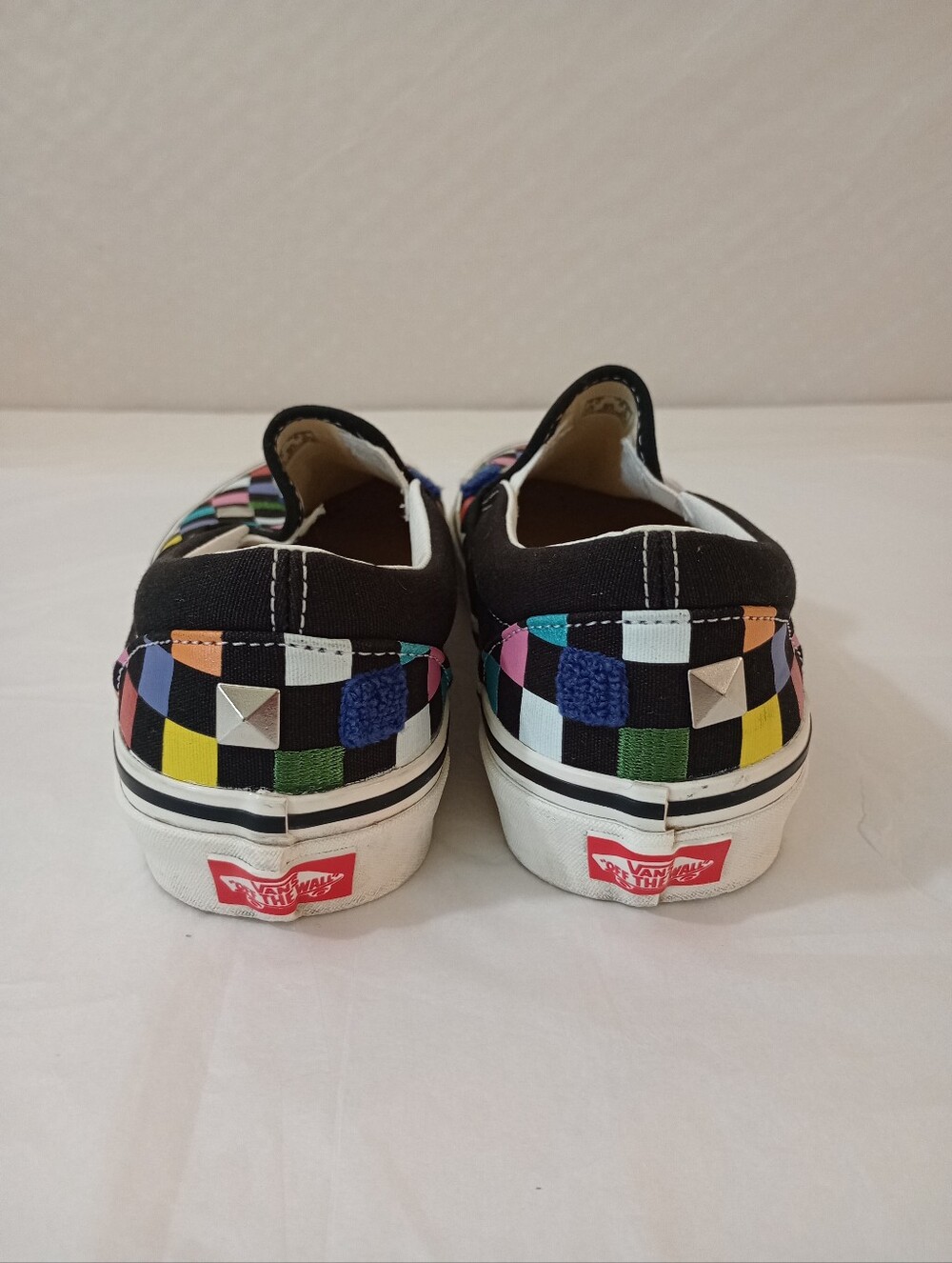 Vans Classic Slip On Mixed Media Rainbow Checkerboard Unisex Men's 7, Women's 8. - Picture 4 of 7
